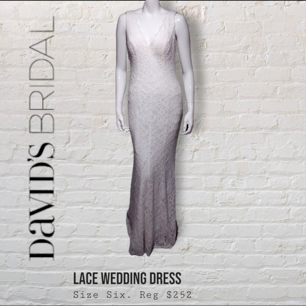 DB Studio All-Over Lace Sleeveless White Wedding Dress Women's Size 6